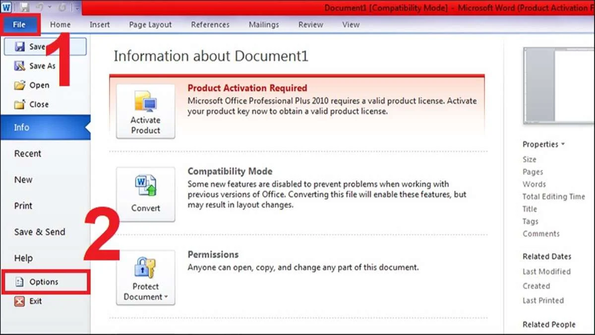 Tất tần tật các cách hiện thanh công cụ trong Word 2010 2 Vào tab File và chọn Options