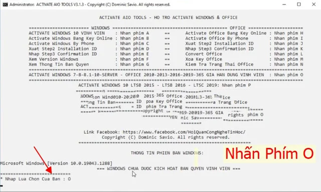 Tải Activate AIO Tools 3.1.3 Link Google Drive mới nhất 2024 4 nhấn phím O để kích hoạt office và Windows