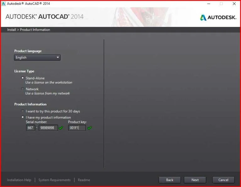 Cách tải và cài đặt bản full crack của phần mềm Autocad 2014 5 Nhập Serial Number và Product Key