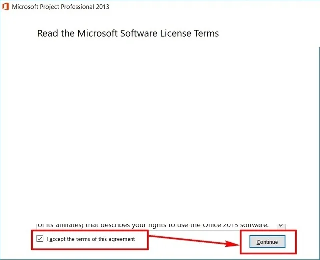 Link tải và cài đặt phần mềm Microsoft Project 2013 chi tiết 6 Chấp nhận các điều khoản của phần mềm