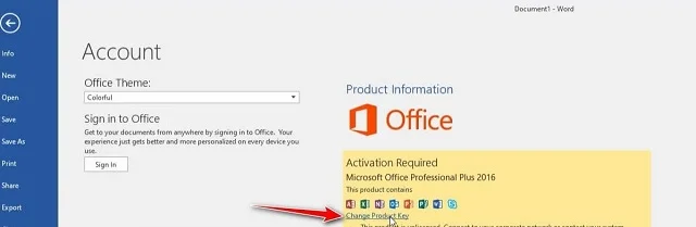 Chọn Change Product Key