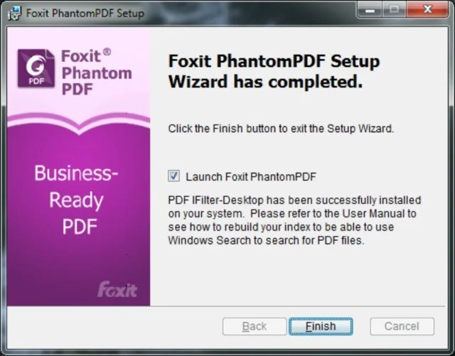 Foxit PhantomPDF - Thủ thuật chỉnh sửa file hữu ích 7 Chọn Finish để kết thúc cài đặt Foxit PhantomPDF full crack