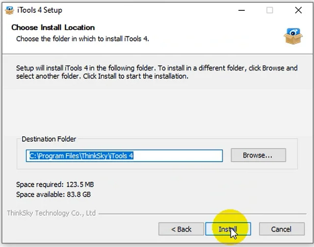 Chọn lệnh Install