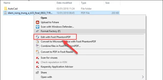Foxit PhantomPDF - Thủ thuật chỉnh sửa file hữu ích 8 Chọn mục Edit with Foxit PhantomPDF