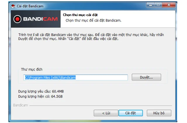 Link tải Bandicam full Crack phiên bản 6.0.1 mới nhất 7 Chọn Thư mục đích của phần mềm