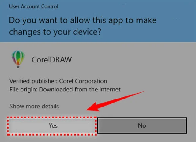 Tải CorelDRAW 2020 full vĩnh viễn mới【Link Google Drive】 4 Chọn yes để bắt đầu tải phần mềm về máy