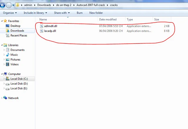 Tải và cài đặt Autocad 2007 full vĩnh viễn【Link Google Driver】 16 Copy 2 tệp ở trong thư mục mà có tên đuôi.dll vào thư mục gốc đã cài đặt AutoCad năm 2007