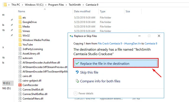 Copy và dán tệp tin vào địa chỉ Camtasia 9