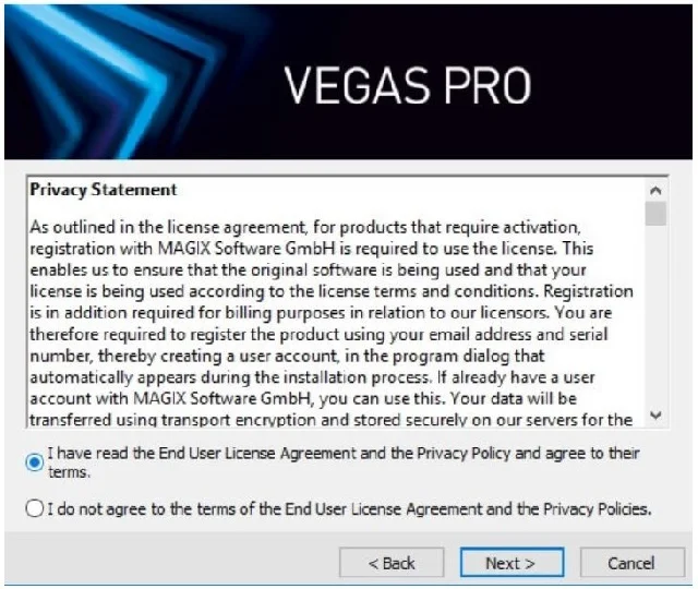 Hướng dẫn cách cài đặt Sony Vegas Pro nhanh chóng 5 Đồng ý các điều khoản của nhà phát hành
