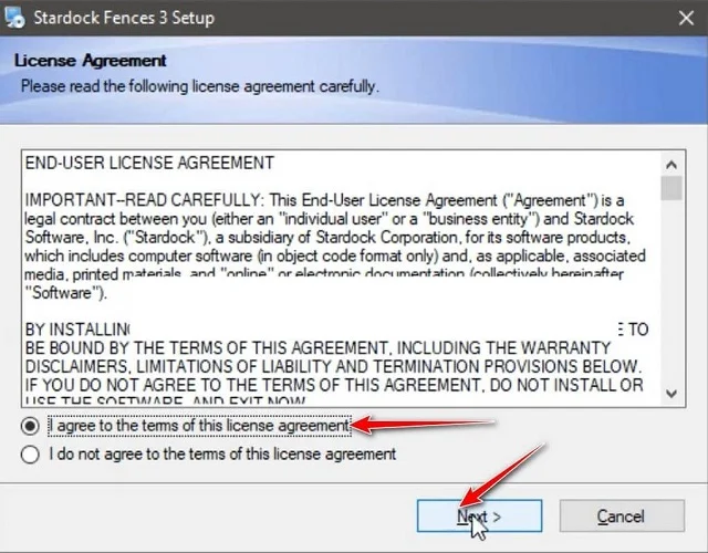 Bật mí chi tiết cách tải Stardock Fences full crack 5 Đồng ý với các điều khoản khi sử dụng phần mềm