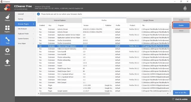 Gỡ plugins không cần thiết