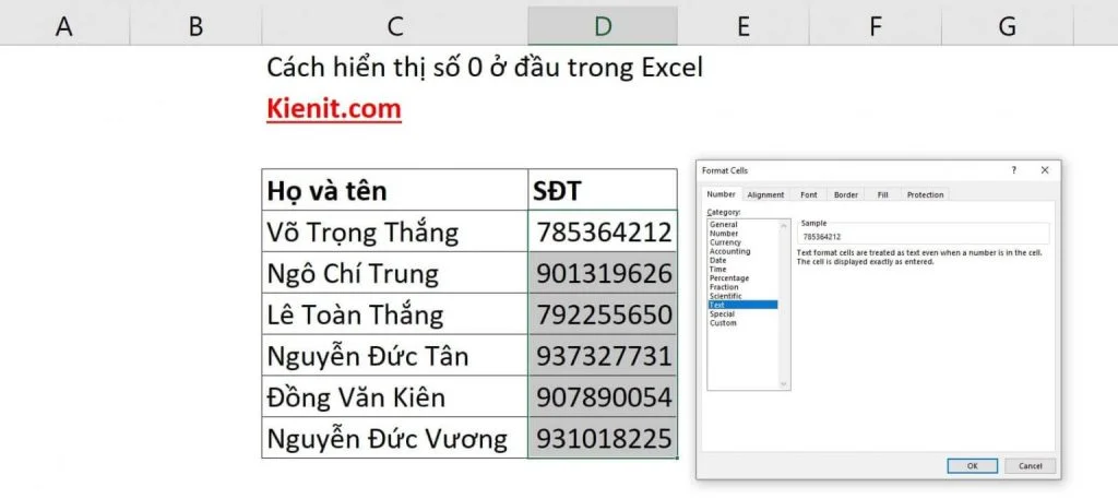 Các cách hiện số 0 trong Excel bạn cần biết 2 chọn dạng Text
