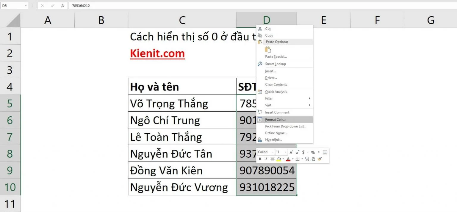 Các cách hiện số 0 trong Excel bạn cần biết 1 Nhấp chuột vào Format Cells