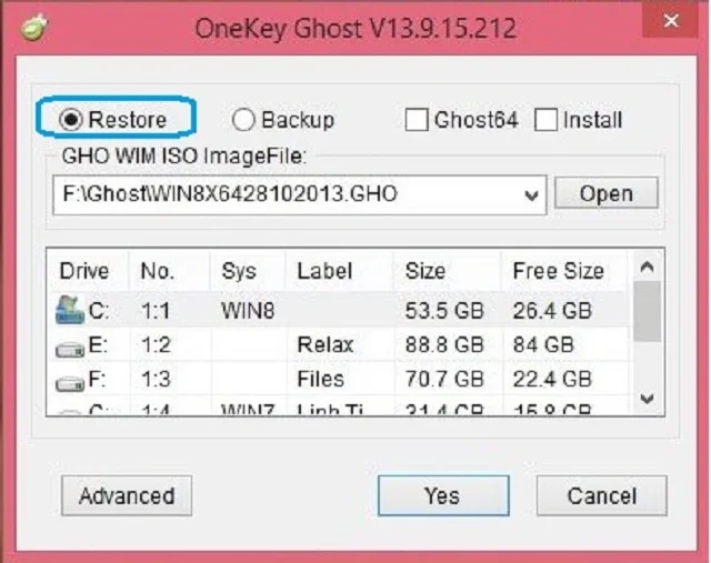 Hướng dẫn các bước shost win10 bằng onekey bước 2