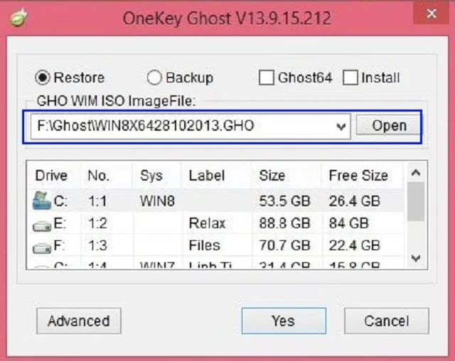 Hướng dẫn các bước shost win10 bằng onekey bước 3