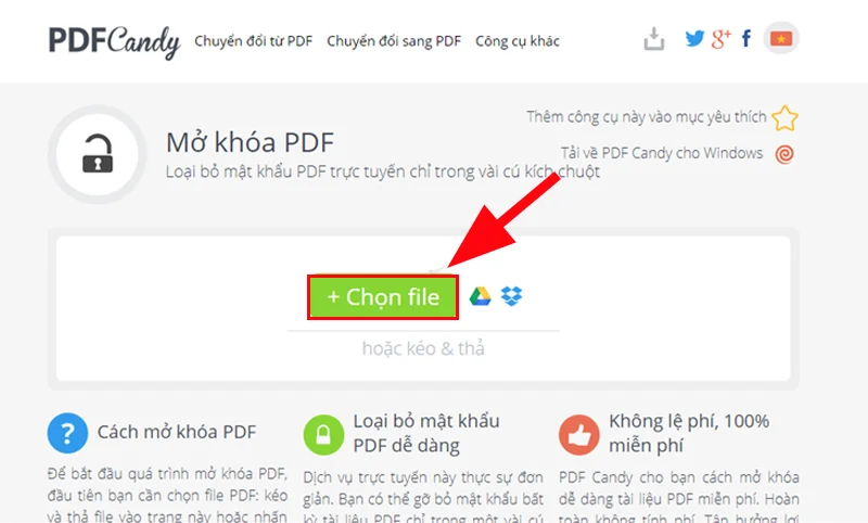 Hướng dẫn đơn giản cách in file PDF bị khóa 1 Nhấp vào nút Chọn file