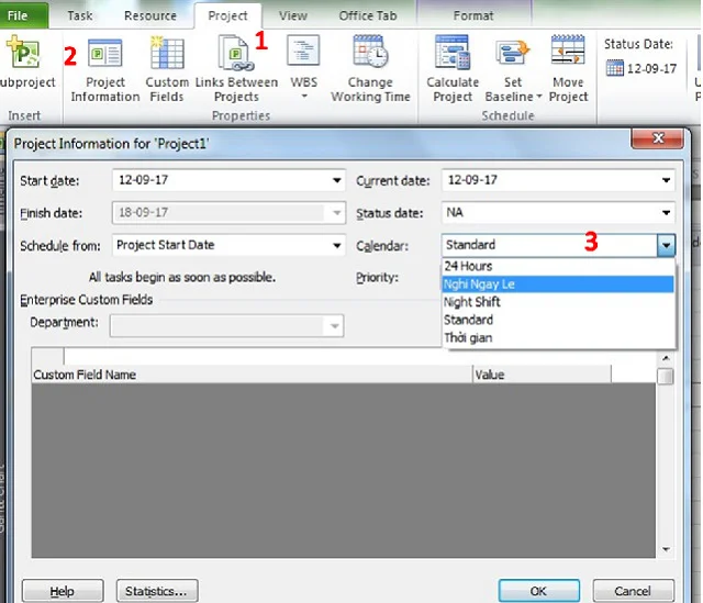 Link tải và cài đặt phần mềm Microsoft Project 2013 chi tiết 10 Lịch cho toàn bộ dự án