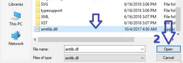 Mở tệp tin amtlib.dll