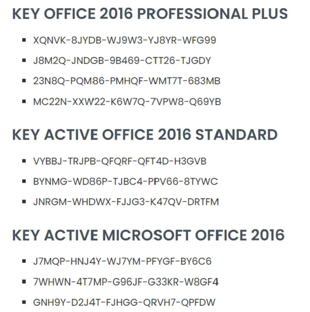 Một số Key kích hoạt