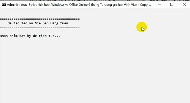 Người dùng chọn tiếp một phím bất kỳ