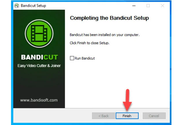 Link tải Bandicut full crack mới nhất 2023 - Google Drive 9 Nhấn bỏ chọn Run Bandicut và sau đó nhấn chọn Finish