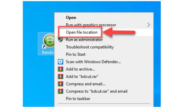 Link tải Bandicut full crack mới nhất 2023 - Google Drive 10 Nhấn chọn Open file Location
