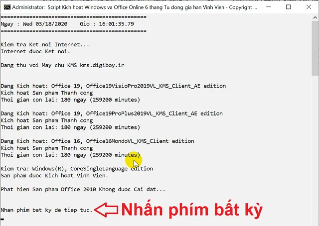Nhấn chọn phím bất kỳ