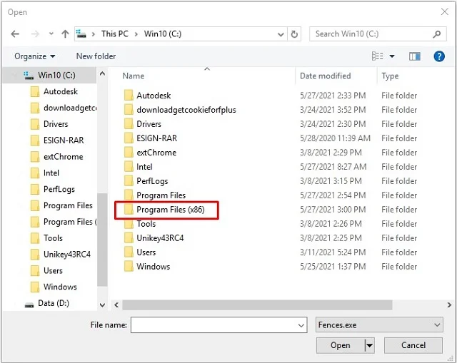 Bật mí chi tiết cách tải Stardock Fences full crack 11 Nhấn chọn thư mục Program File (x86)