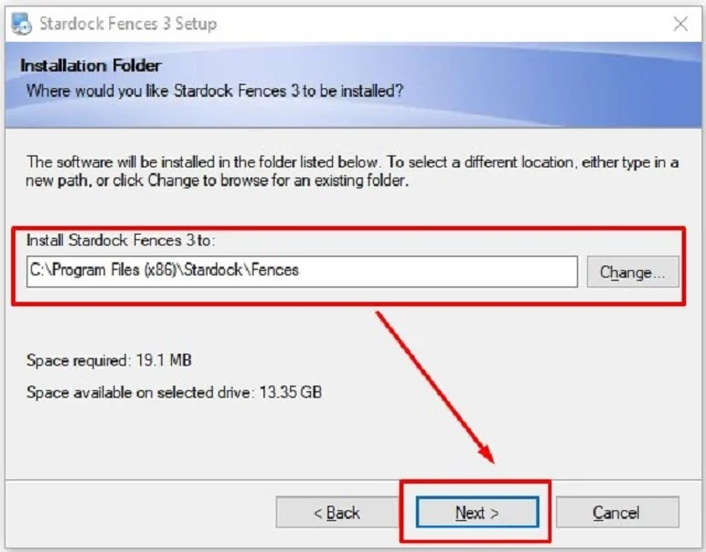 Bật mí chi tiết cách tải Stardock Fences full crack 6 Nhấn next sau khi đã lựa chọn được đường dẫn