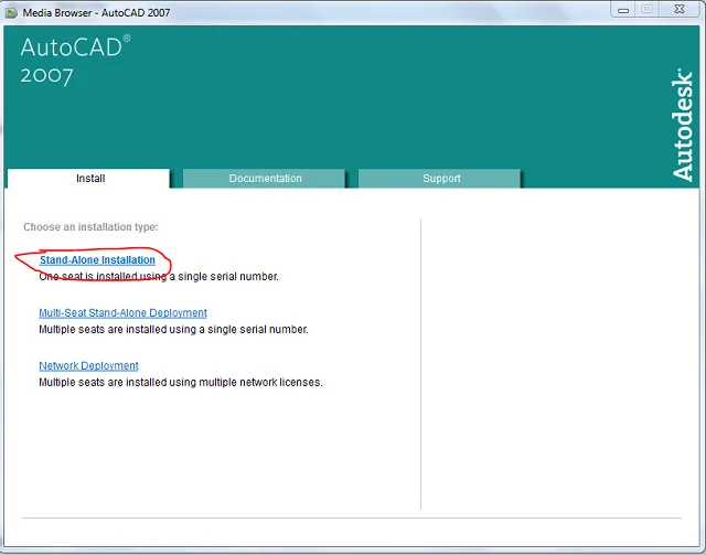 Tải và cài đặt Autocad 2007 full vĩnh viễn【Link Google Driver】 6 Nhấn vào dòng chữ Stand-Alone Installation