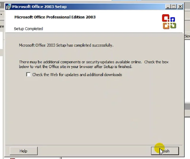 Hướng dẫn tải và cài đặt chi tiết Office 2003 full miễn phí 12 Nhấn vào nút Finish khi đã cài đặt thành công 100%