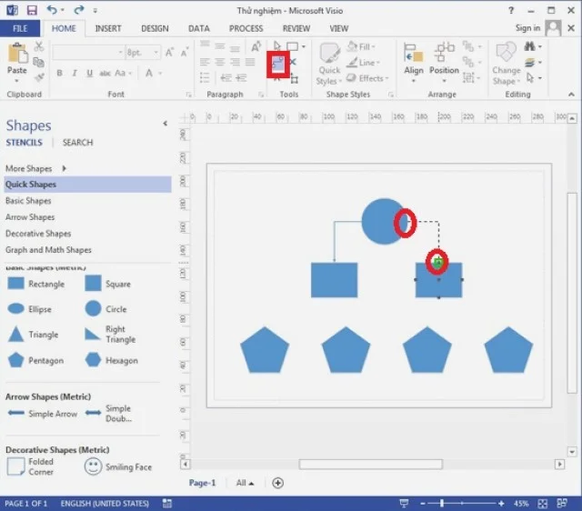 Bật mí tải và cài đặt Microsoft Visio 2013 đơn giản 13 Nối các khối hình bằng cách click vào Connector