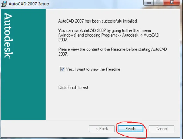 Tải và cài đặt Autocad 2007 full vĩnh viễn【Link Google Driver】 14 Quá trình cài đặt sẽ kết thúc khi bạn nhấn chuột vào chữ Finish