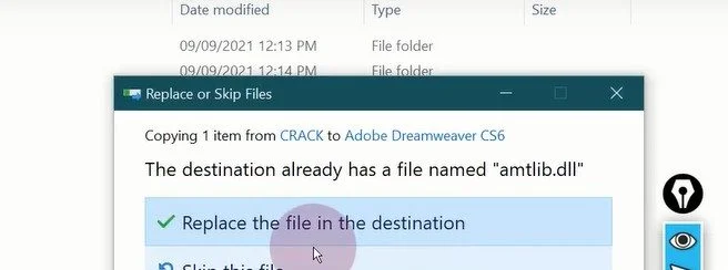 Hướng dẫn tải và cài đặt Adobe Dreamweaver CS6 18 Replace the file in the destination