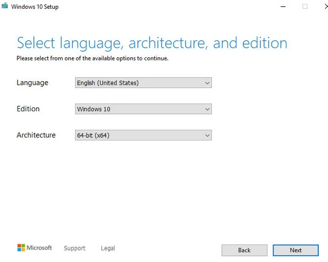 Cách tải Windows 10 cực nhanh, mới nhất 2024 12 Ảnh 11: Thiết lập ngôn ngữ và lựa chọn phiên bản Windows 10 phù hợp