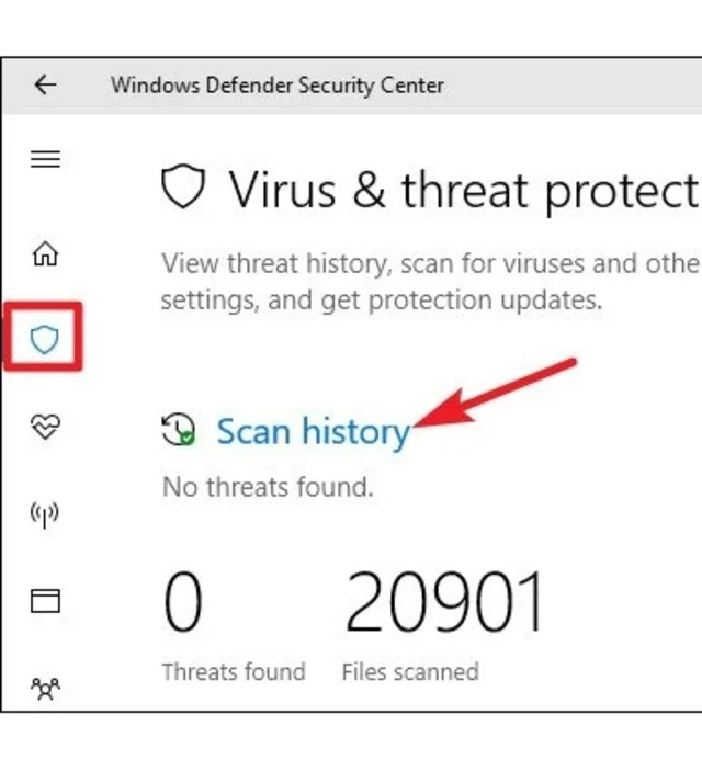 Hướng dẫn cách bật, tắt Windows Defender để bảo vệ máy tính toàn diện 13 Người dùng chọn mục Scan history
