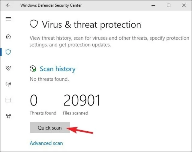Hướng dẫn cách bật, tắt Windows Defender để bảo vệ máy tính toàn diện 14 Chọn Quick Scan để chạy trình quét nhanh.thủ công