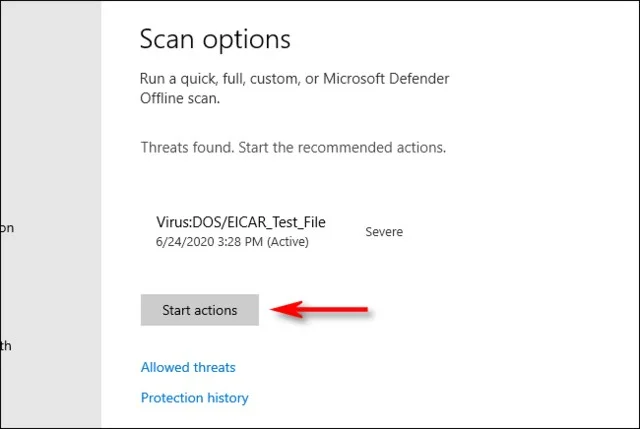 Hướng dẫn cách bật, tắt Windows Defender để bảo vệ máy tính toàn diện 17 Nhấn vào Start Actions để loại bỏ các phần mềm độc hại