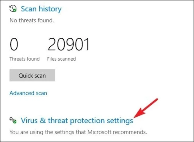 Hướng dẫn cách bật, tắt Windows Defender để bảo vệ máy tính toàn diện 18 Mở cửa sổ Virus & threat protection settings