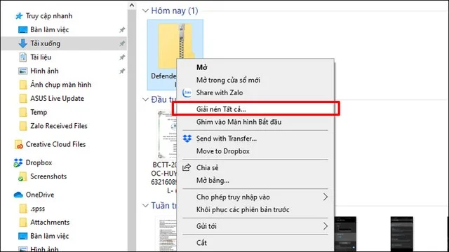 Hướng dẫn cách bật, tắt Windows Defender để bảo vệ máy tính toàn diện 3 Chọn mục Giải nén tất cả để giải nén phần mềm