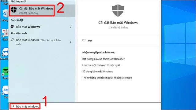 Hướng dẫn cách bật, tắt Windows Defender để bảo vệ máy tính toàn diện 5 Tìm kiếm và mở trình Bảo mật Windows