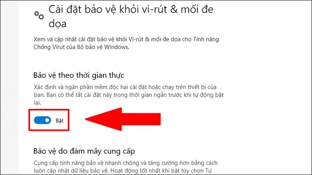 Hướng dẫn cách bật, tắt Windows Defender để bảo vệ máy tính toàn diện 7 Chuyển trạng thái sang Tắt