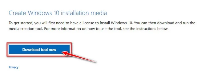 Cách tải Windows 10 cực nhanh, mới nhất 2024 9 Ảnh 8: Bấm vào dòng "Download tool now"