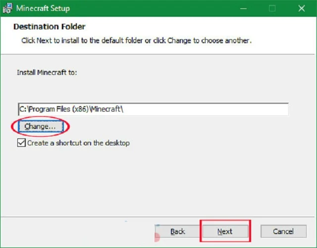Thủ thuật cài đặt Minecraft PC đơn giản, nhanh chóng 5 Bấm chọn Change và chọn NEXT
