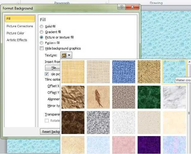 Học lỏm 3 cách chèn hình nền vào PowerPoint 4 Bấm vào Texture để chọn hình nền mà hệ thống tích hợp sẵn