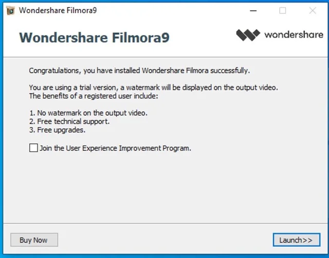 Download Wondershare Filmora 9 full Crack mới nhất 2024 7 Bỏ dấu tick vào nhấn Launch