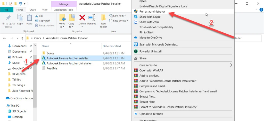 Chạy file Autodesk License Patcher Installer