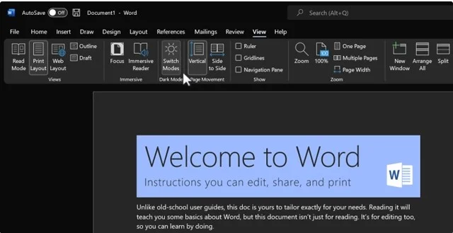 Hướng dẫn tải phần mềm Microsoft Office 2021 & Khám phá tính năng đặc trưng 6 Chế độ nền tối của Office 2021