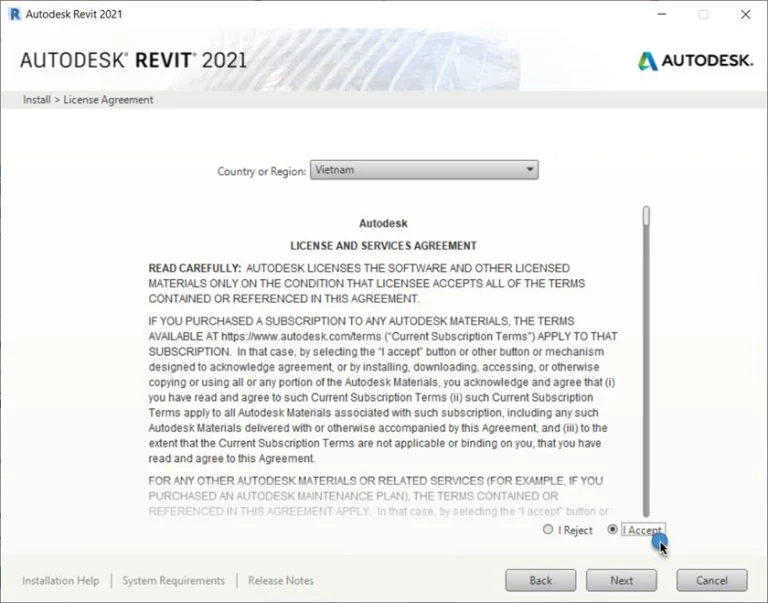 Hướng Dẫn Sử Dụng Revit 2021 Cho Người Mới Bắt Đầu 5 Chọn Accept sau đó chọn Next