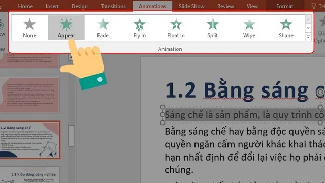 Hướng dẫn chi tiết cách chuyển trang trong PowerPoint 5 Chọn “Animations” và tìm kiếm hiệu ứng phù hợp cho văn bản